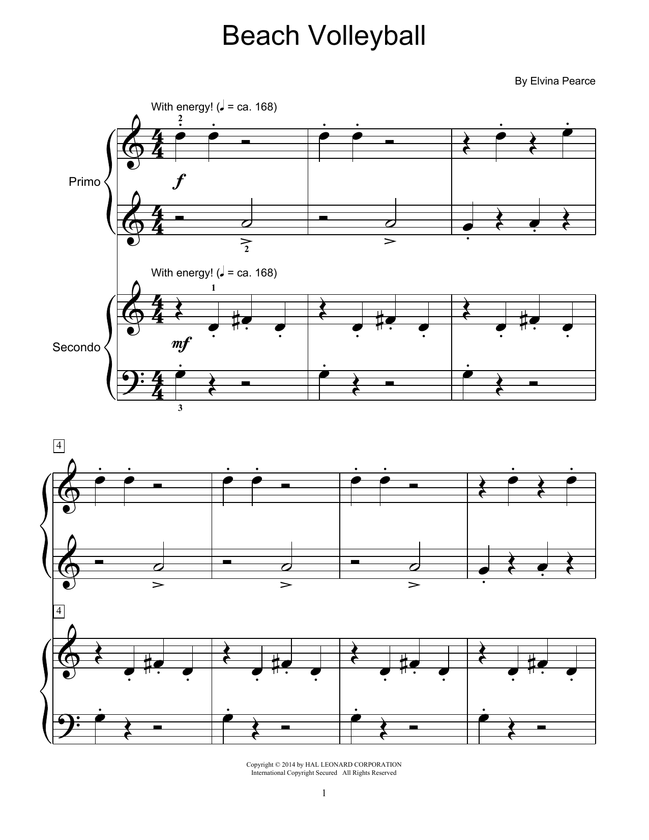 Elvina Pearce Beach Volleyball Sheet Music Notes & Chords for Piano Duet - Download or Print PDF