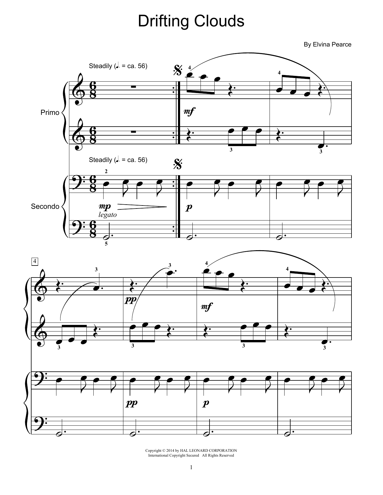 Elvina Pearce Drifting Clouds Sheet Music Notes & Chords for Piano Duet - Download or Print PDF