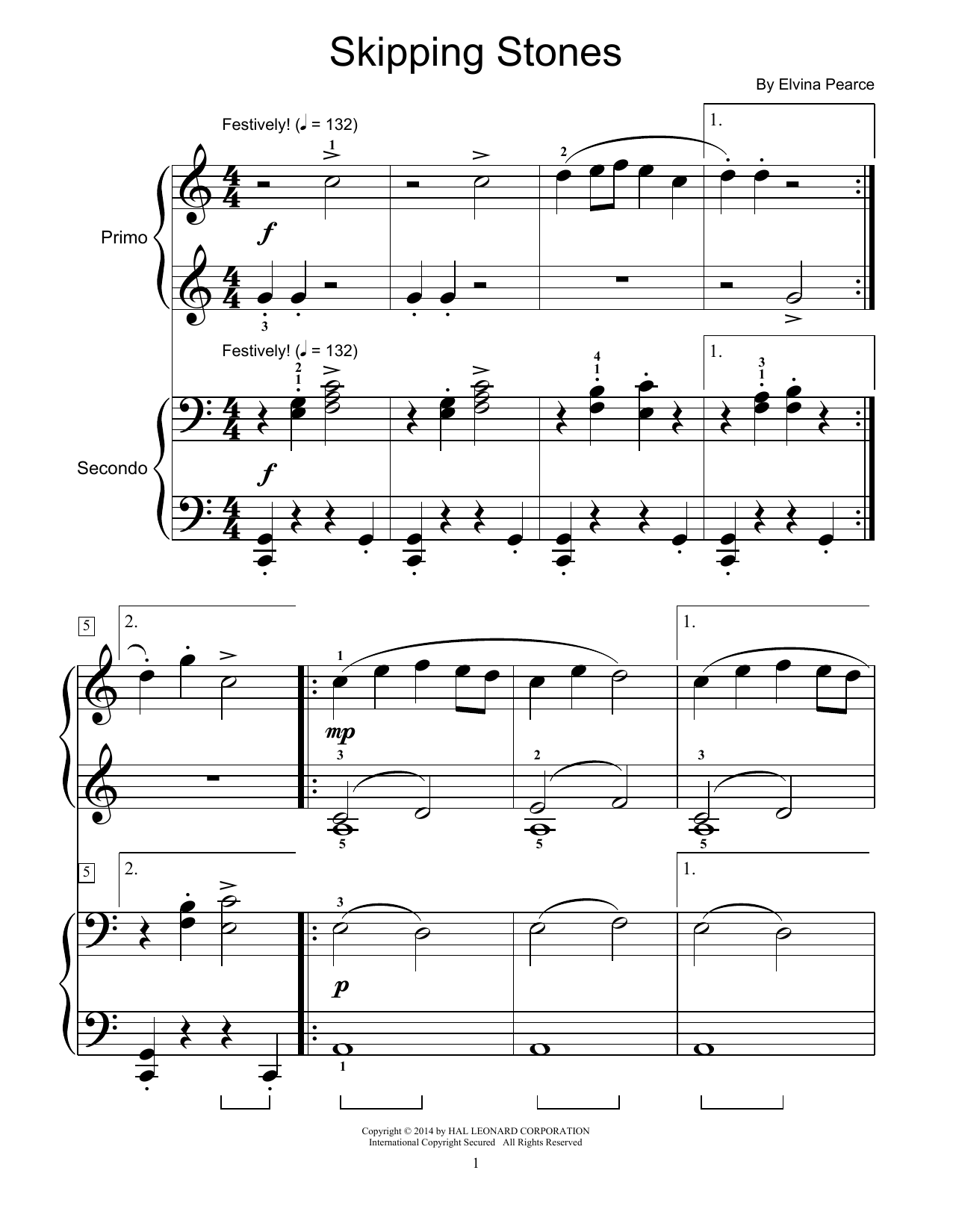 Elvina Pearce Skipping Stones Sheet Music Notes & Chords for Piano Duet - Download or Print PDF