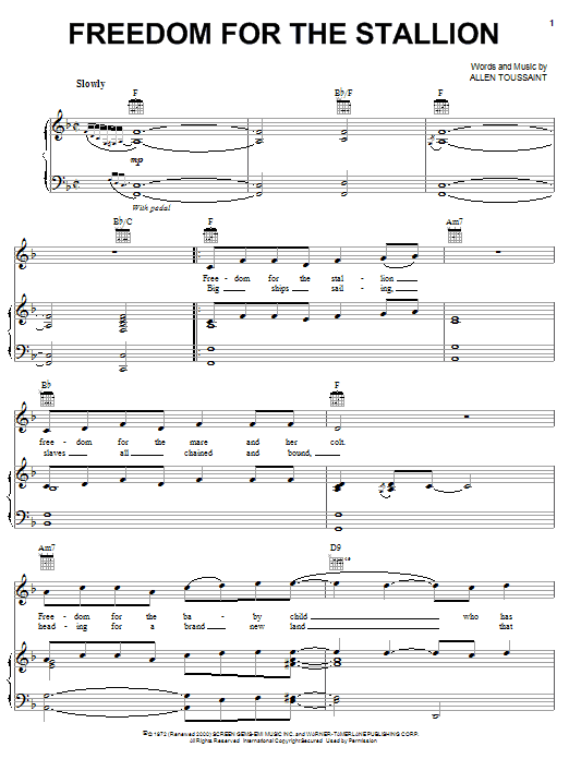 Elvis Costello & Allen Toussaint Freedom For The Stallion Sheet Music Notes & Chords for Piano, Vocal & Guitar (Right-Hand Melody) - Download or Print PDF