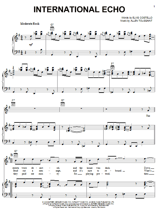 Elvis Costello & Allen Toussaint International Echo Sheet Music Notes & Chords for Piano, Vocal & Guitar (Right-Hand Melody) - Download or Print PDF