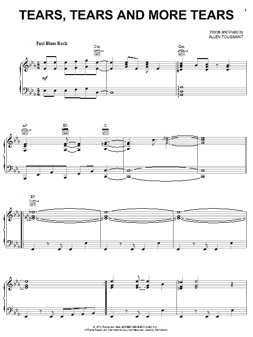 Elvis Costello & Allen Toussaint Tears, Tears And More Tears Sheet Music Notes & Chords for Piano, Vocal & Guitar (Right-Hand Melody) - Download or Print PDF