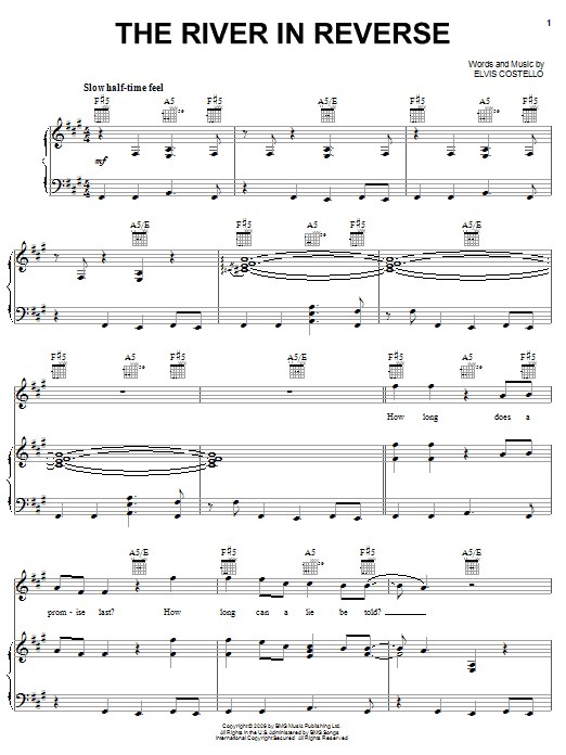 Elvis Costello & Allen Toussaint The River In Reverse Sheet Music Notes & Chords for Piano, Vocal & Guitar (Right-Hand Melody) - Download or Print PDF