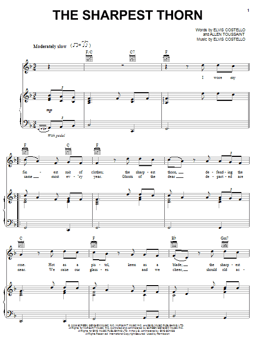 Elvis Costello & Allen Toussaint The Sharpest Thorn Sheet Music Notes & Chords for Piano, Vocal & Guitar (Right-Hand Melody) - Download or Print PDF