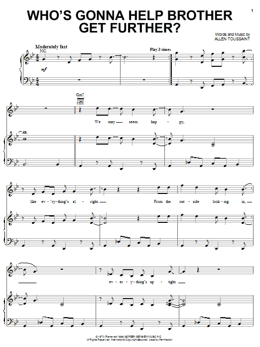 Elvis Costello & Allen Toussaint Who's Gonna Help Brother Get Further? Sheet Music Notes & Chords for Piano, Vocal & Guitar (Right-Hand Melody) - Download or Print PDF