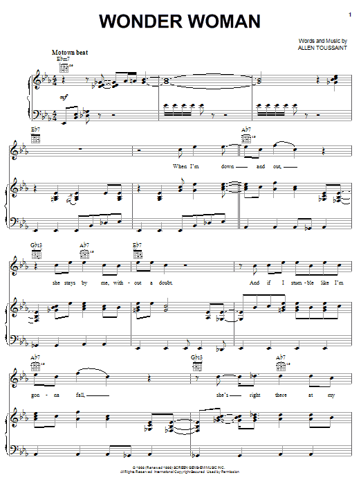 Elvis Costello & Allen Toussaint Wonder Woman Sheet Music Notes & Chords for Piano, Vocal & Guitar (Right-Hand Melody) - Download or Print PDF