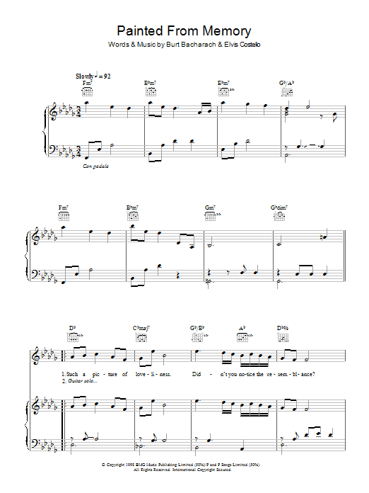 Elvis Costello & Burt Bacharach Painted From Memory Sheet Music Notes & Chords for Piano, Vocal & Guitar (Right-Hand Melody) - Download or Print PDF Elvis Costello & Burt Bacharach Painted From Memory Sheet Music Notes & Chords for Piano, Vocal & Guitar (Right-Hand Melody) - Download or Print PDF