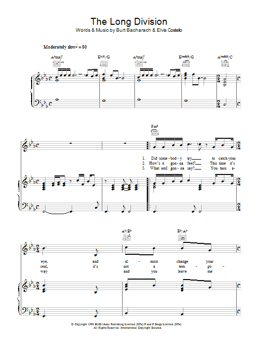 Elvis Costello & Burt Bacharach The Long Division Sheet Music Notes & Chords for Piano, Vocal & Guitar (Right-Hand Melody) - Download or Print PDF