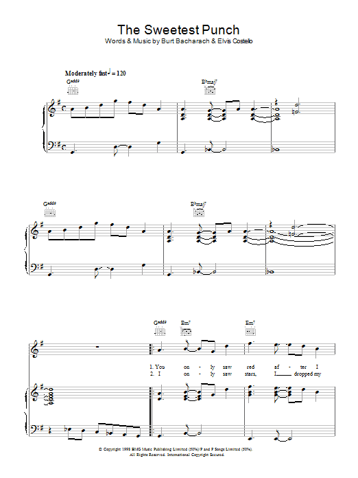 Elvis Costello & Burt Bacharach The Sweetest Punch Sheet Music Notes & Chords for Piano, Vocal & Guitar (Right-Hand Melody) - Download or Print PDF