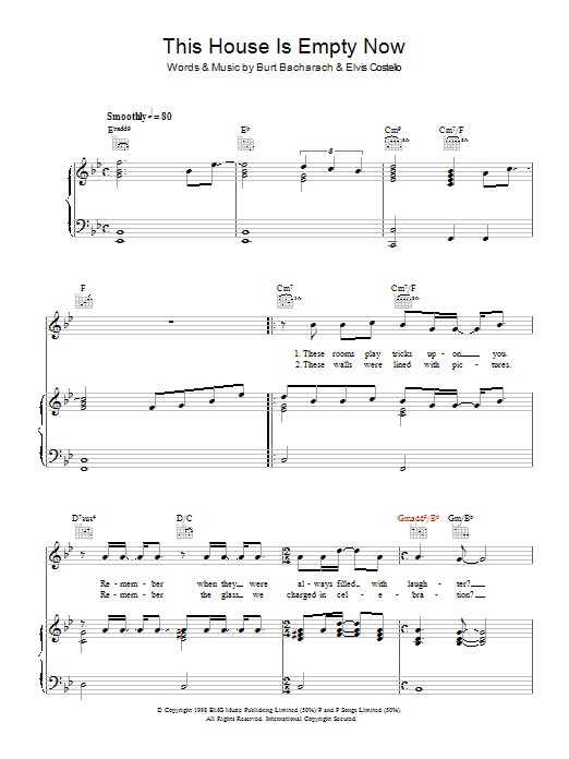 Elvis Costello & Burt Bacharach This House Is Empty Now Sheet Music Notes & Chords for Piano, Vocal & Guitar (Right-Hand Melody) - Download or Print PDF