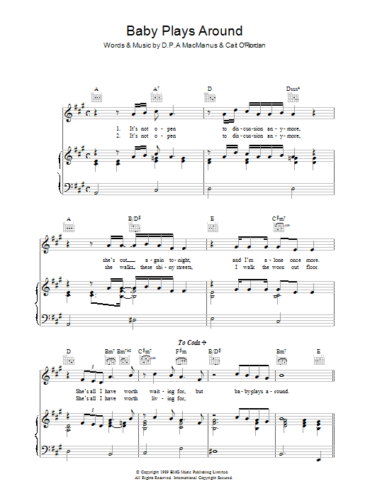 Elvis Costello Baby Plays Around Sheet Music Notes & Chords for Piano, Vocal & Guitar (Right-Hand Melody) - Download or Print PDF