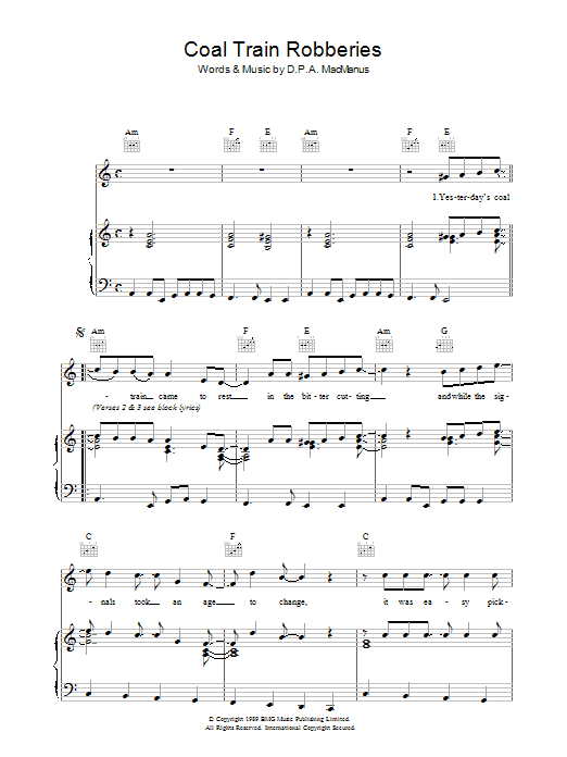 Elvis Costello Coal Train Robberies Sheet Music Notes & Chords for Piano, Vocal & Guitar (Right-Hand Melody) - Download or Print PDF