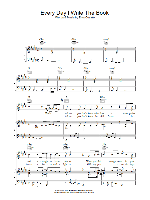 Elvis Costello Every Day I Write The Book Sheet Music Notes & Chords for Piano, Vocal & Guitar (Right-Hand Melody) - Download or Print PDF