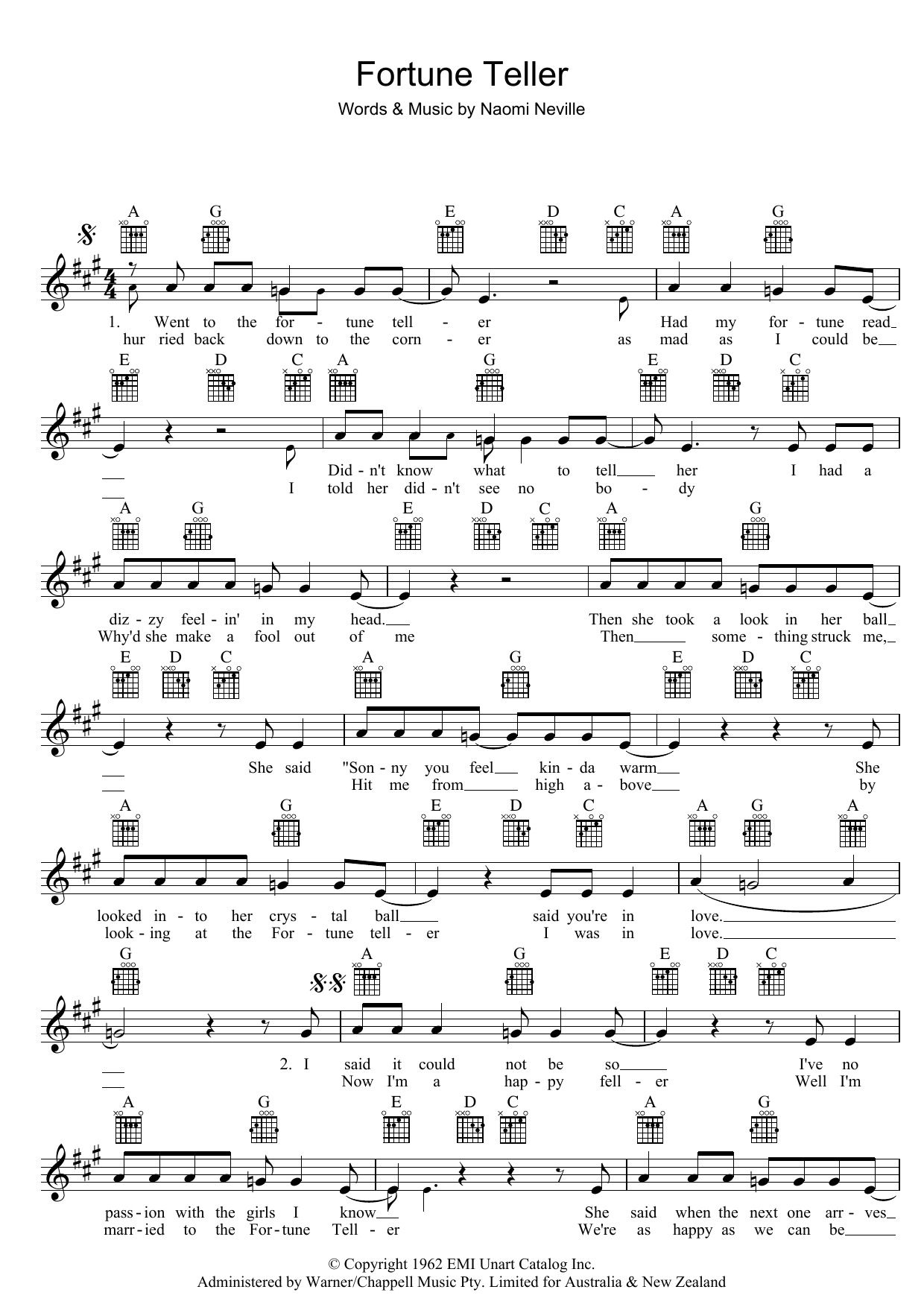 Benny Spellman Fortune Teller Sheet Music Notes & Chords for Melody Line, Lyrics & Chords - Download or Print PDF