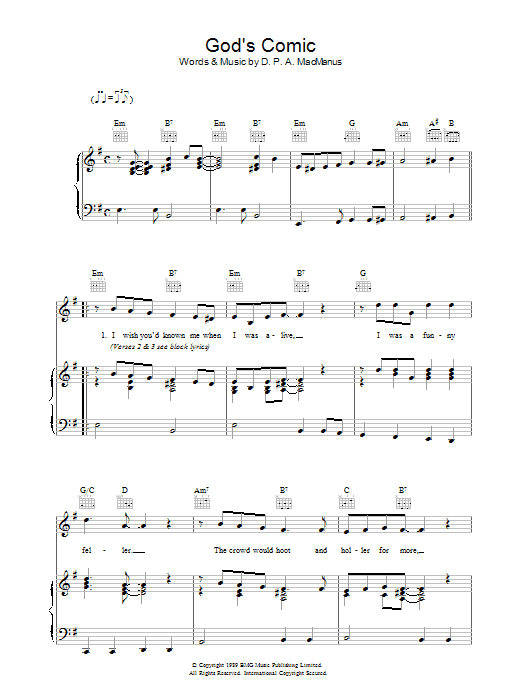 Elvis Costello God's Comic Sheet Music Notes & Chords for Piano, Vocal & Guitar (Right-Hand Melody) - Download or Print PDF Elvis Costello God's Comic Sheet Music Notes & Chords for Piano, Vocal & Guitar (Right-Hand Melody) - Download or Print PDF