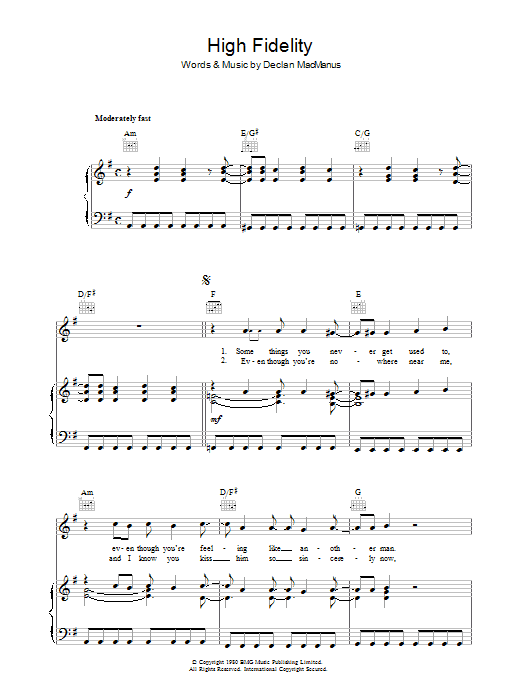 Elvis Costello High Fidelity Sheet Music Notes & Chords for Piano, Vocal & Guitar (Right-Hand Melody) - Download or Print PDF