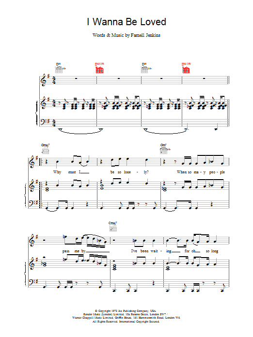 Elvis Costello I Wanna Be Loved Sheet Music Notes & Chords for Piano, Vocal & Guitar (Right-Hand Melody) - Download or Print PDF