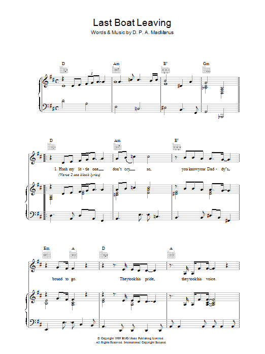 Elvis Costello Last Boat Leaving Sheet Music Notes & Chords for Piano, Vocal & Guitar (Right-Hand Melody) - Download or Print PDF