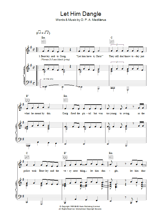 Elvis Costello Let Him Dangle Sheet Music Notes & Chords for Piano, Vocal & Guitar (Right-Hand Melody) - Download or Print PDF