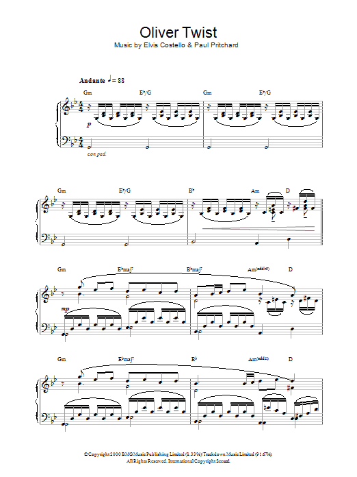 Elvis Costello Oliver Twist Sheet Music Notes & Chords for Piano - Download or Print PDF