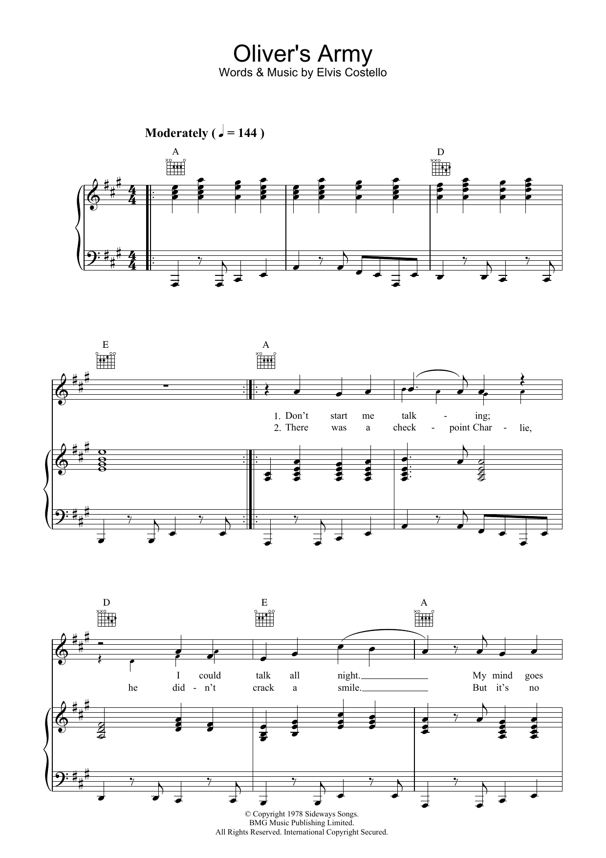 Elvis Costello Oliver's Army Sheet Music Notes & Chords for Lyrics & Chords - Download or Print PDF