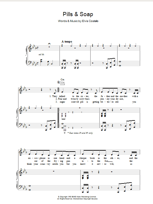 Elvis Costello Pills And Soap Sheet Music Notes & Chords for Piano, Vocal & Guitar - Download or Print PDF