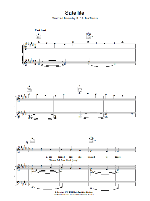 Elvis Costello Satellite Sheet Music Notes & Chords for Piano, Vocal & Guitar (Right-Hand Melody) - Download or Print PDF