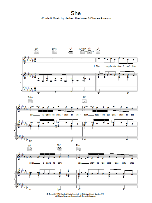 Elvis Costello She Sheet Music Notes & Chords for Piano, Vocal & Guitar - Download or Print PDF