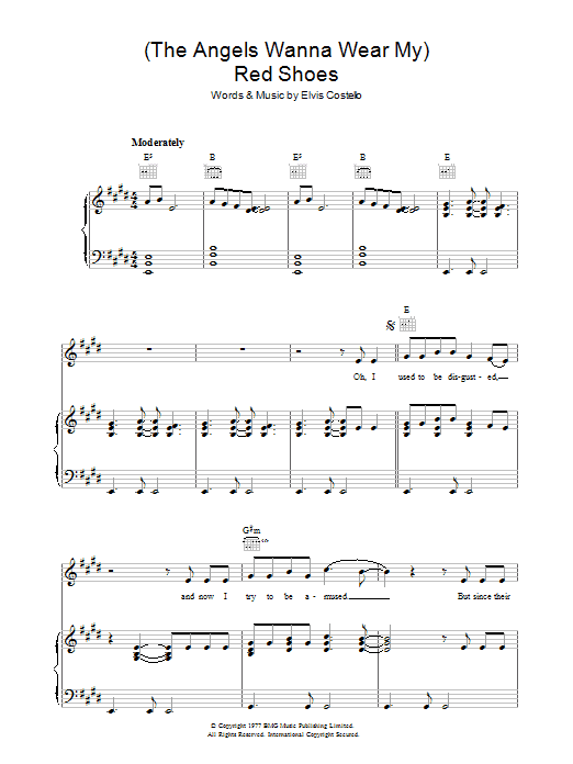 Elvis Costello (The Angels Wanna Wear My) Red Shoes Sheet Music Notes & Chords for Piano, Vocal & Guitar (Right-Hand Melody) - Download or Print PDF