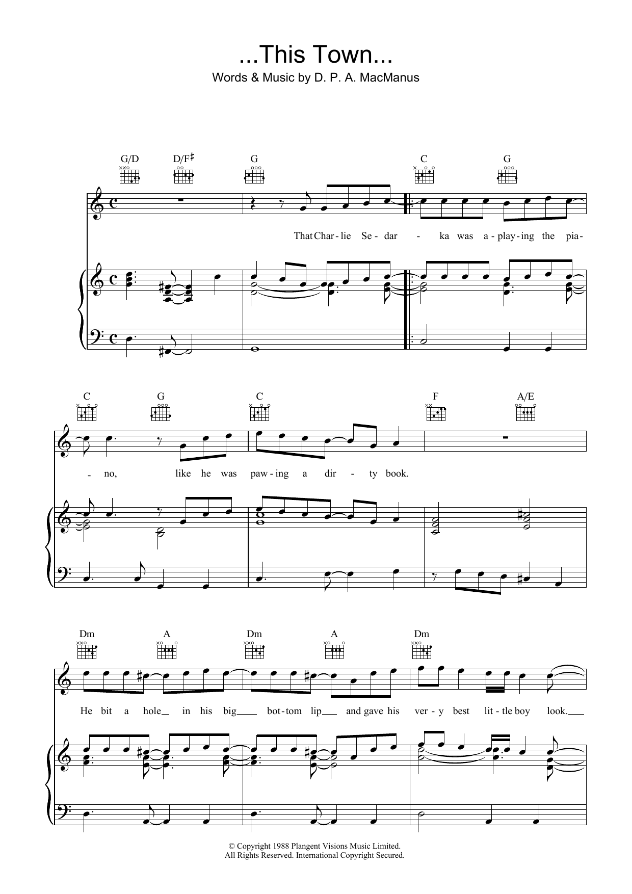 Elvis Costello ...This Town... Sheet Music Notes & Chords for Piano, Vocal & Guitar (Right-Hand Melody) - Download or Print PDF