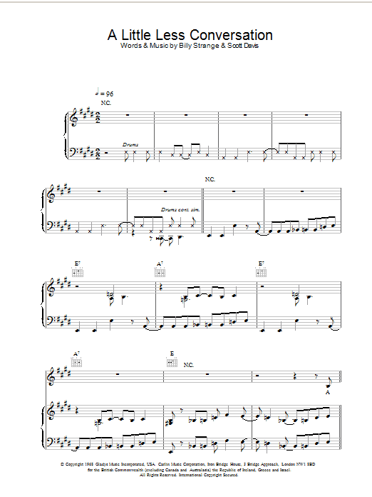 Elvis Presley A Little Less Conversation Sheet Music Notes & Chords for Guitar Tab - Download or Print PDF