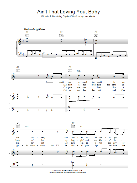 Elvis Presley Ain't That Loving You, Baby Sheet Music Notes & Chords for Lyrics & Chords - Download or Print PDF