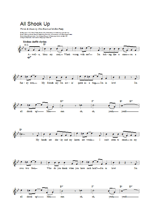 Elvis Presley All Shook Up Sheet Music Notes & Chords for Clarinet Solo - Download or Print PDF