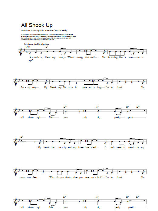 Elvis Presley All Shook Up Sheet Music Notes & Chords for Piano & Vocal - Download or Print PDF