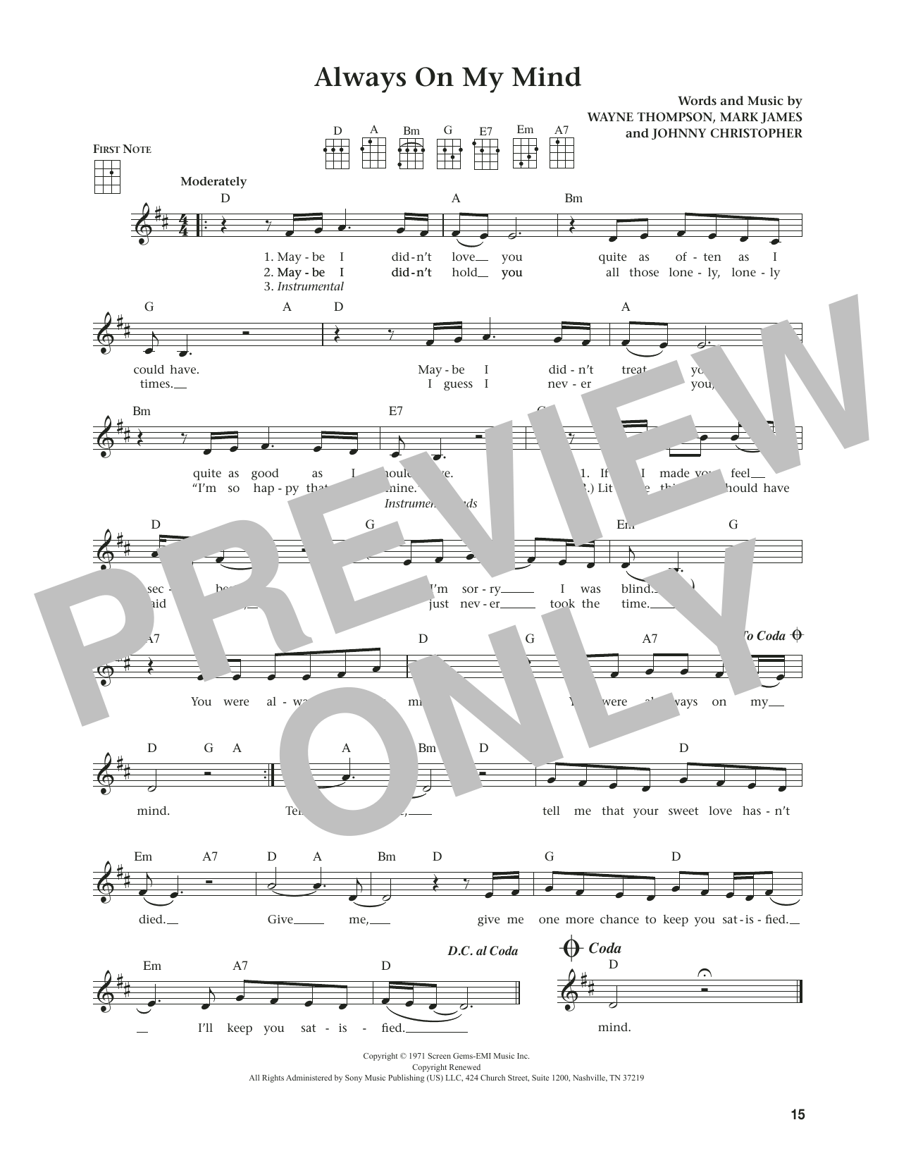 Elvis Presley Always On My Mind (from The Daily Ukulele) (arr. Jim Beloff) Sheet Music Notes & Chords for Ukulele - Download or Print PDF