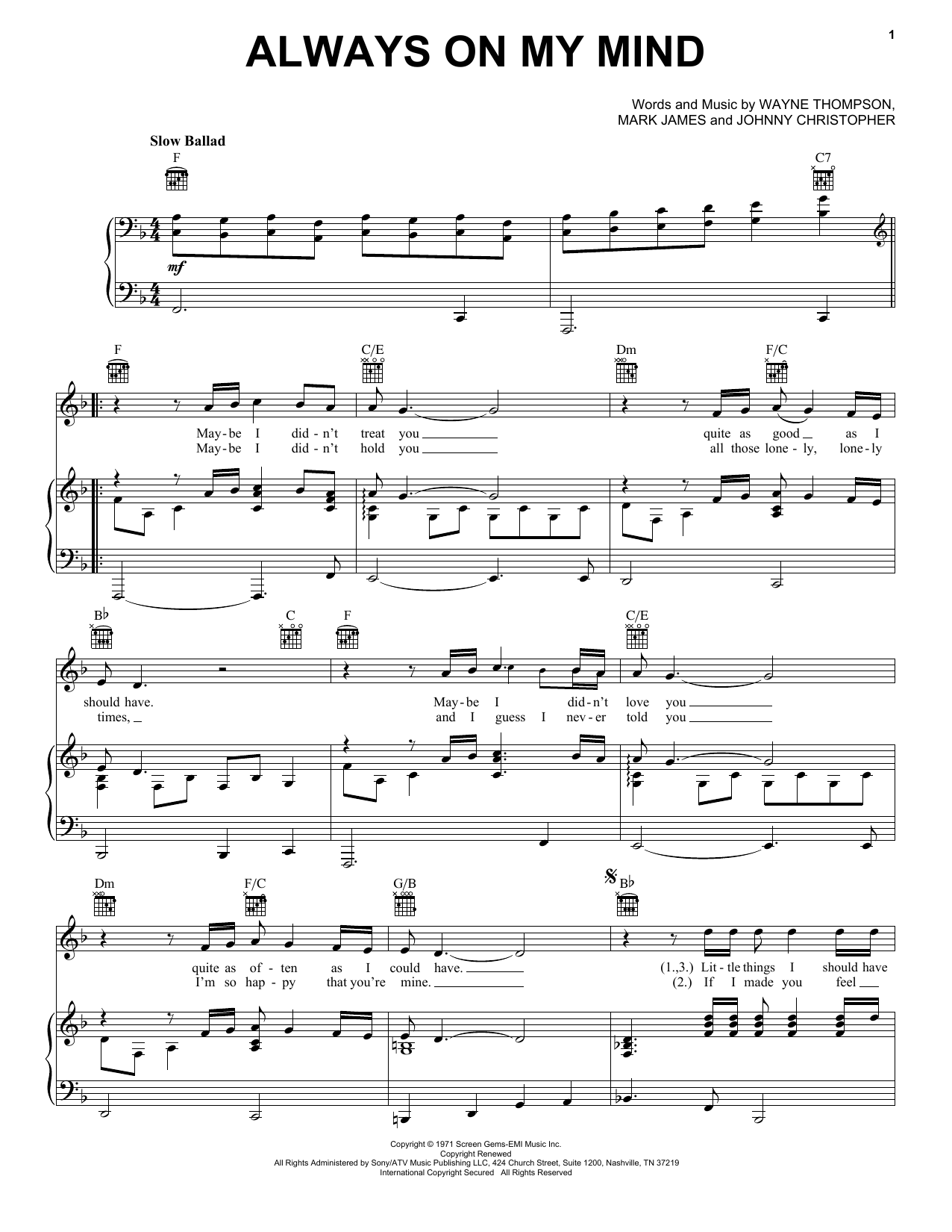 Elvis Presley Always On My Mind Sheet Music Notes & Chords for Clarinet - Download or Print PDF