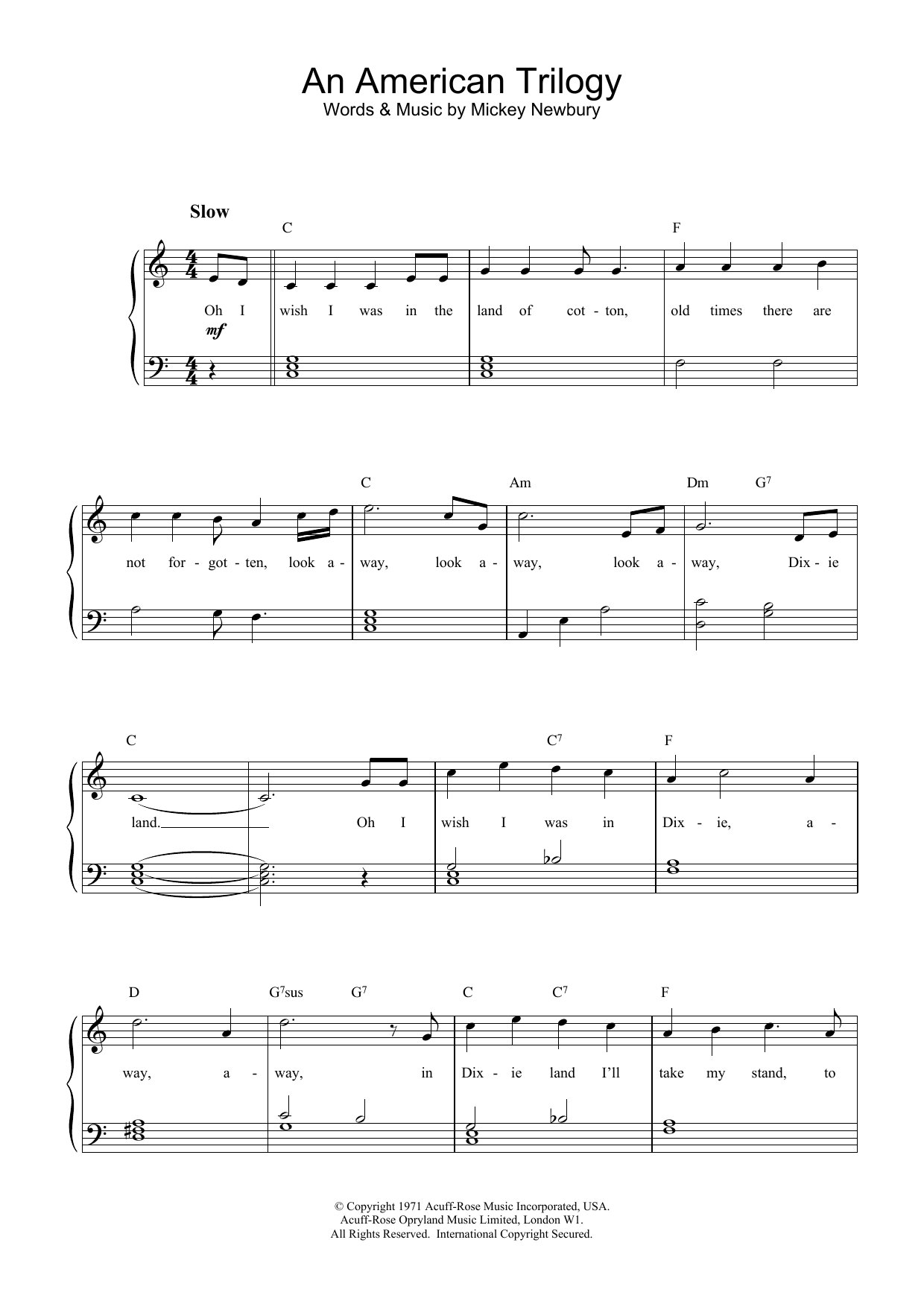 Elvis Presley An American Trilogy Sheet Music Notes & Chords for Lyrics & Chords - Download or Print PDF