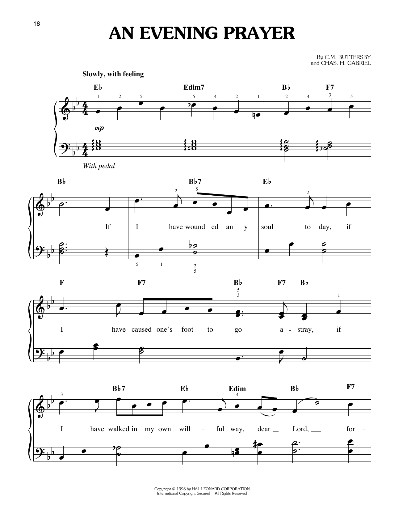 Elvis Presley An Evening Prayer Sheet Music Notes & Chords for Easy Piano - Download or Print PDF