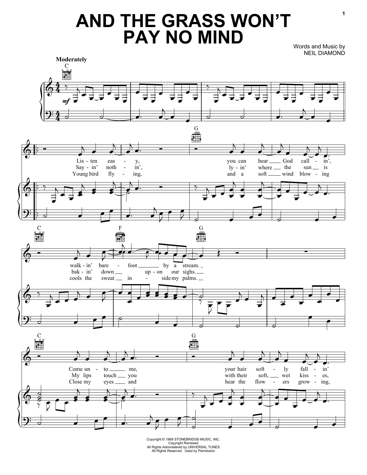 Elvis Presley And The Grass Won't Pay No Mind Sheet Music Notes & Chords for Piano, Vocal & Guitar (Right-Hand Melody) - Download or Print PDF