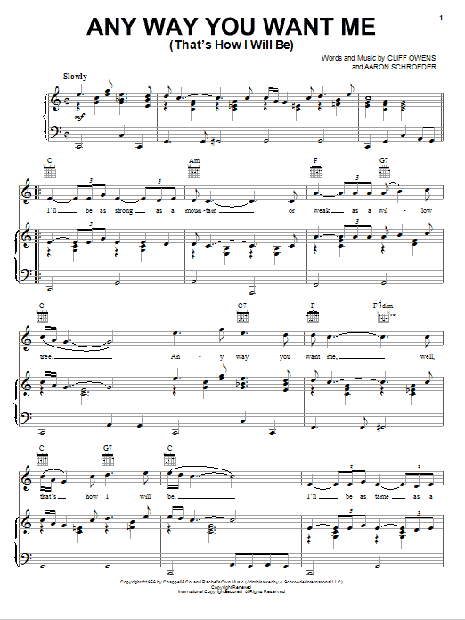Elvis Presley Any Way You Want Me Sheet Music Notes & Chords for Piano, Vocal & Guitar (Right-Hand Melody) - Download or Print PDF