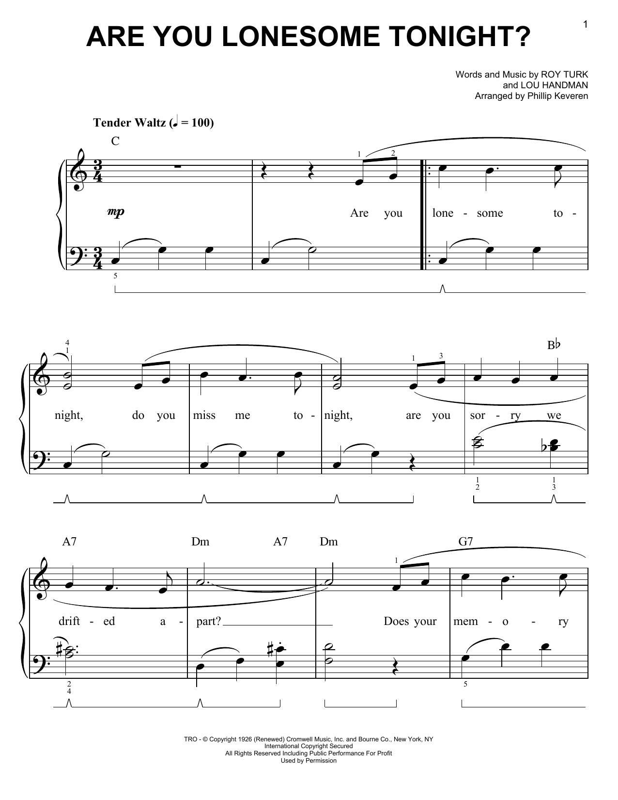 Elvis Presley Are You Lonesome Tonight? (arr. Phillip Keveren) Sheet Music Notes & Chords for Easy Piano - Download or Print PDF