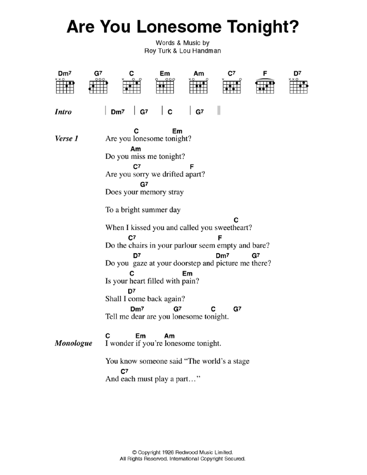 Elvis Presley Are You Lonesome Tonight? Sheet Music Notes & Chords for Educational Piano - Download or Print PDF