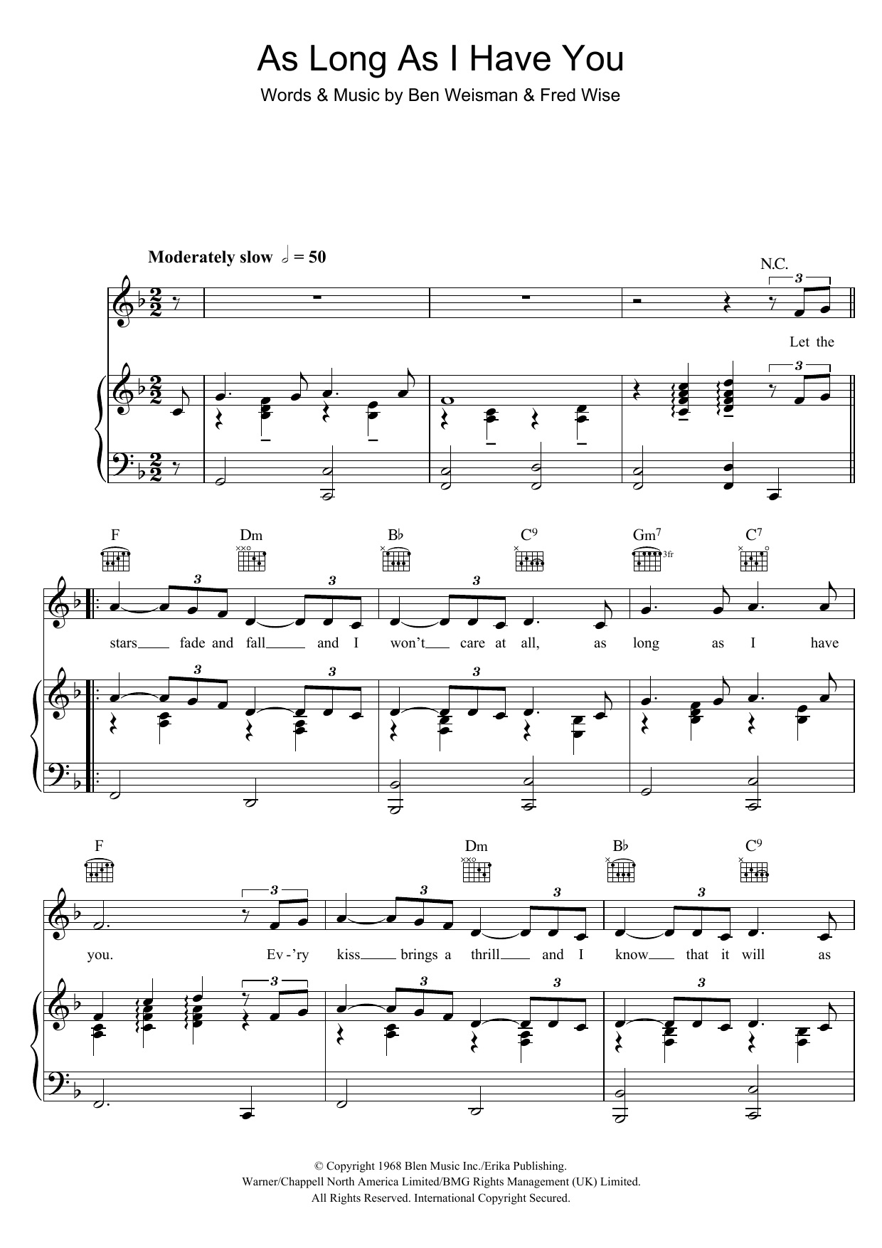 Elvis Presley As Long As I Have You Sheet Music Notes & Chords for Piano, Vocal & Guitar (Right-Hand Melody) - Download or Print PDF