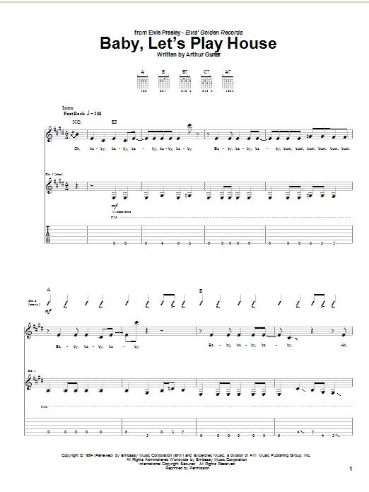 Elvis Presley Baby, Let's Play House Sheet Music Notes & Chords for Guitar Chords/Lyrics - Download or Print PDF