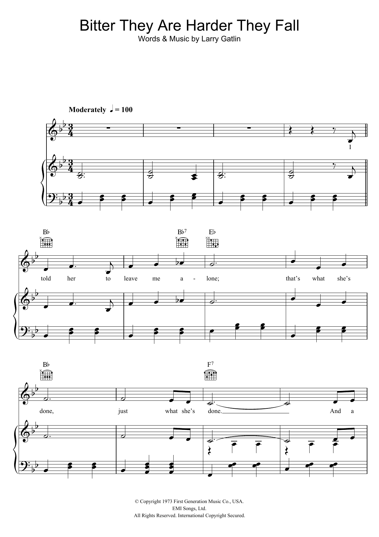 Elvis Presley Bitter They Are, Harder They Fall Sheet Music Notes & Chords for Piano, Vocal & Guitar Chords (Right-Hand Melody) - Download or Print PDF