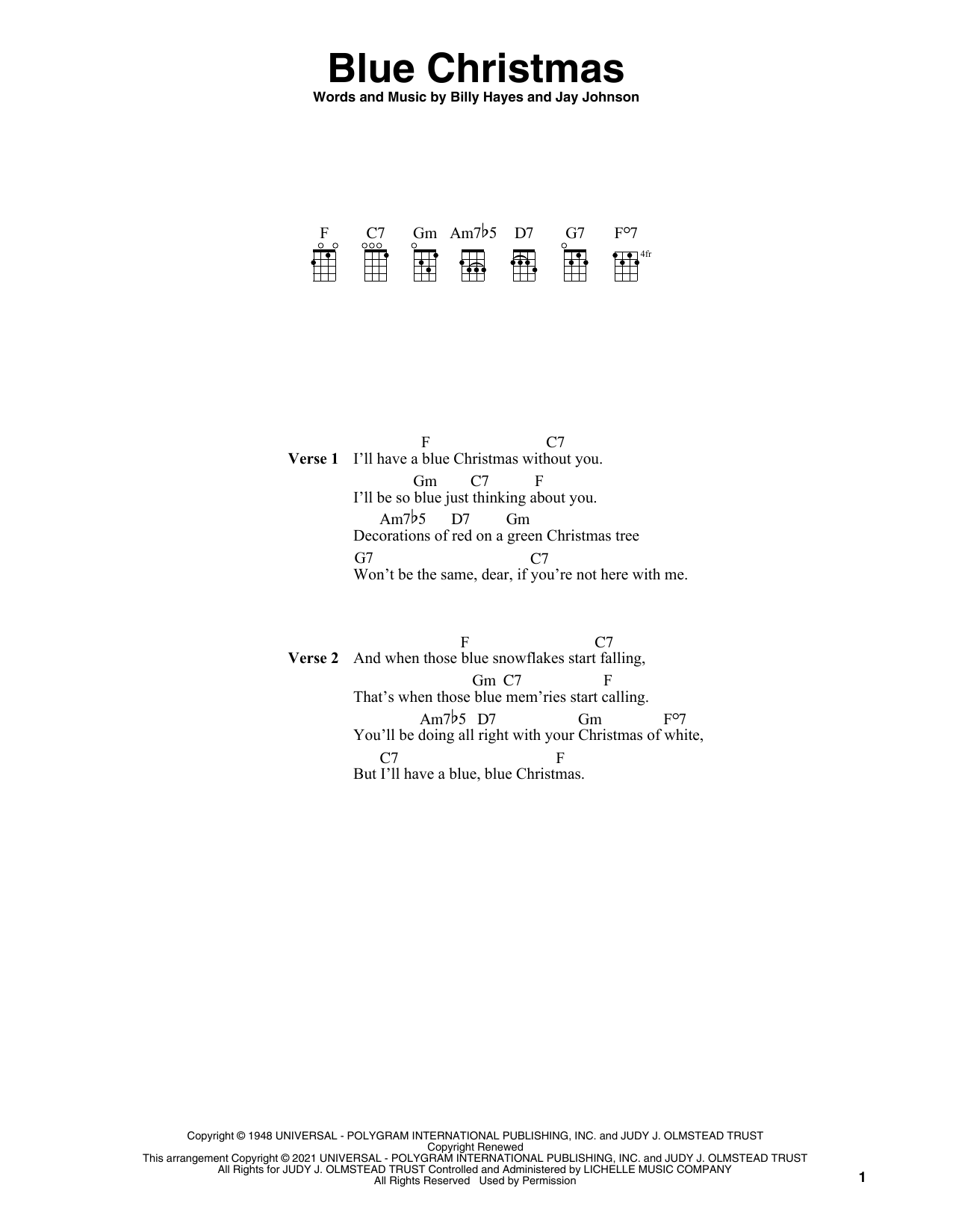 Elvis Presley Blue Christmas (arr. Fred Sokolow) Sheet Music Notes & Chords for Ukulele - Download or Print PDF