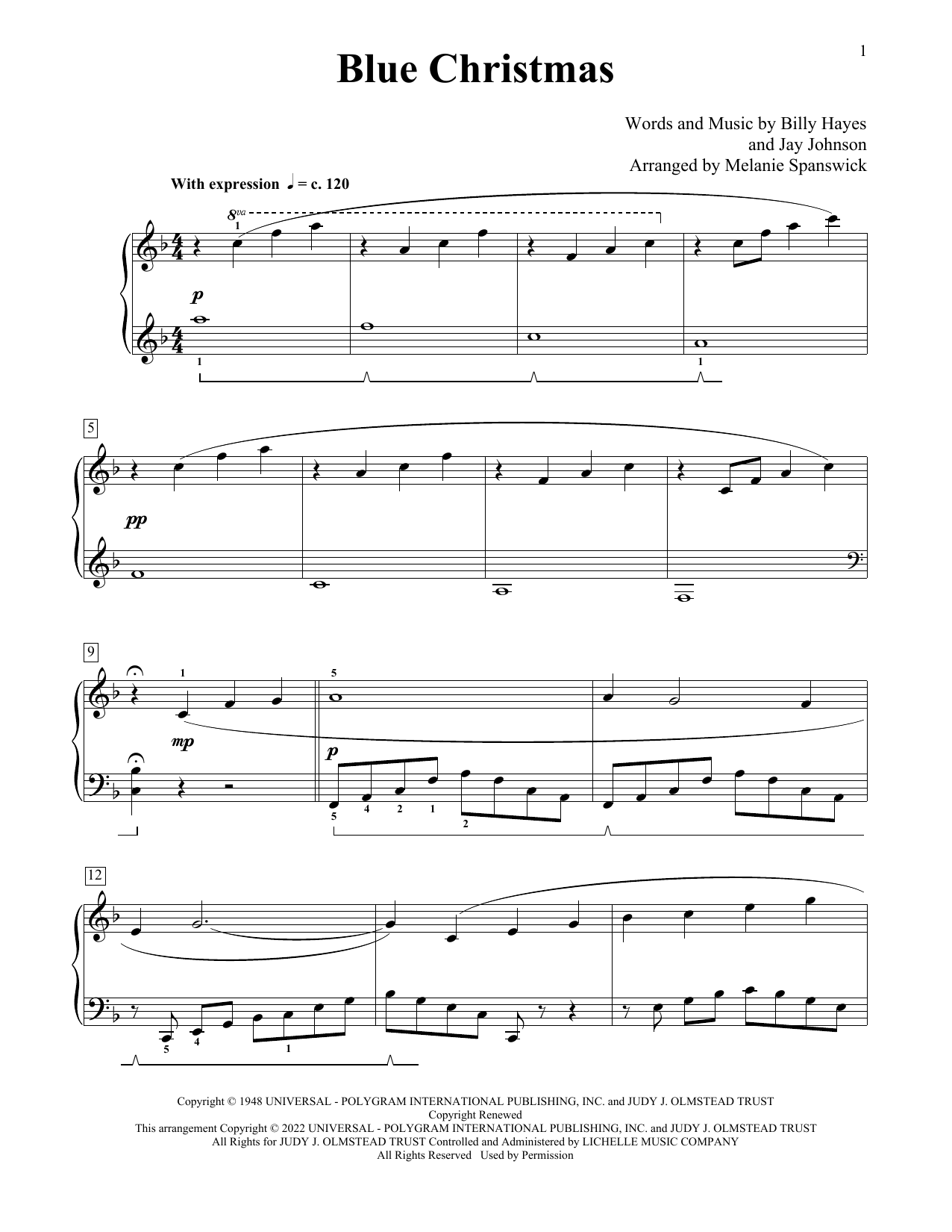 Elvis Presley Blue Christmas (arr. Melanie Spanswick) Sheet Music Notes & Chords for Educational Piano - Download or Print PDF