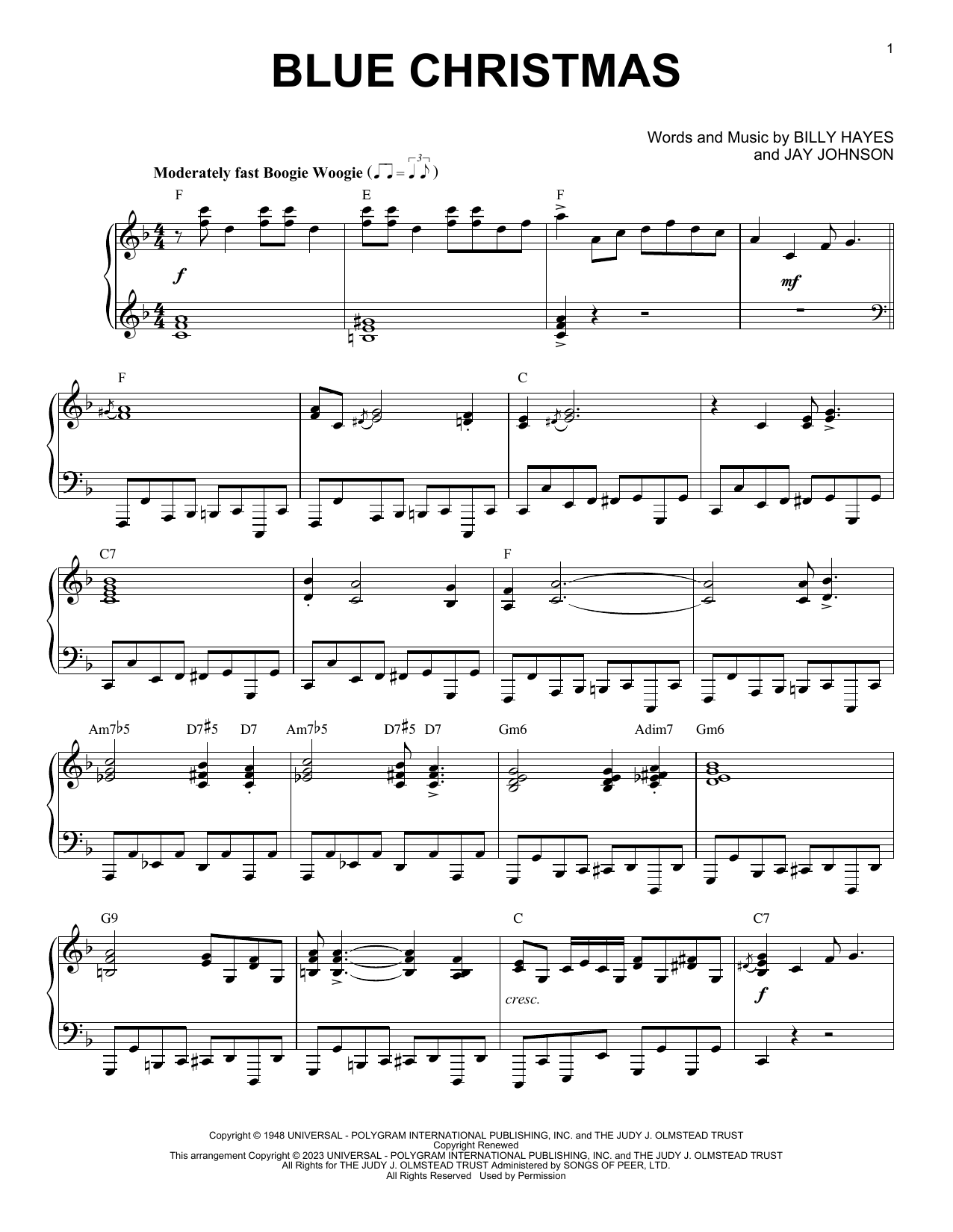 Elvis Presley Blue Christmas [Boogie Woogie version] (arr. Brent Edstrom) Sheet Music Notes & Chords for Piano Solo - Download or Print PDF
