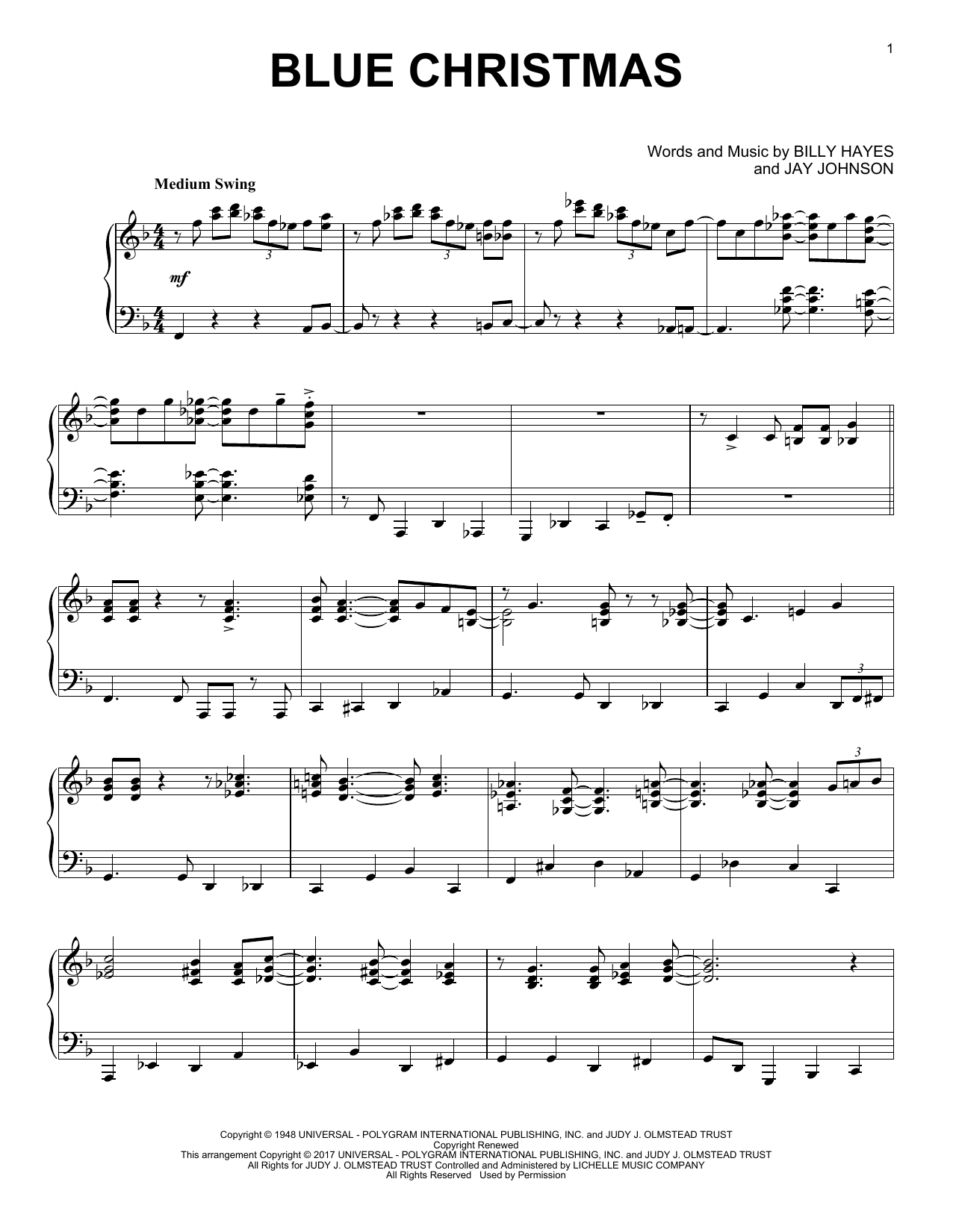 Elvis Presley Blue Christmas [Jazz version] Sheet Music Notes & Chords for Piano - Download or Print PDF