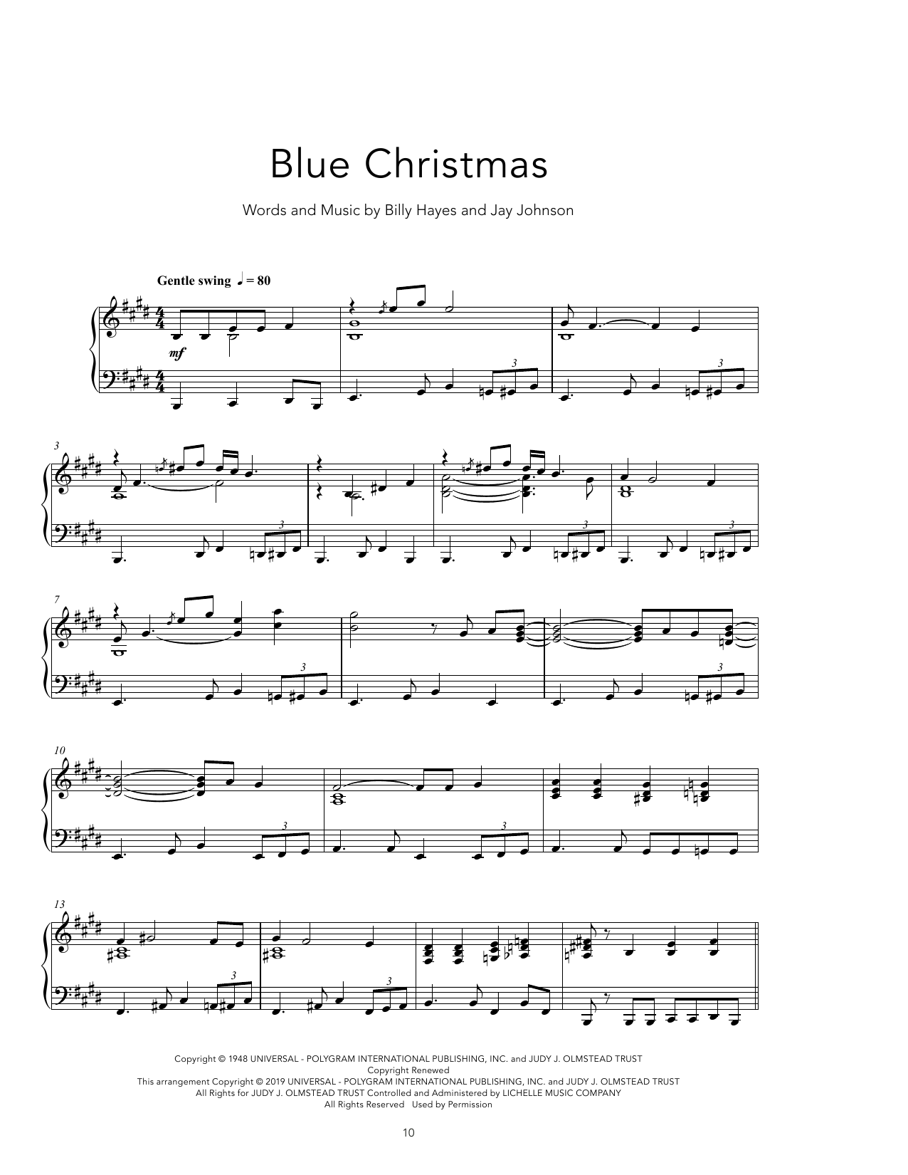 Elvis Presley Blue Christmas [Peaceful version] Sheet Music Notes & Chords for Piano Solo - Download or Print PDF